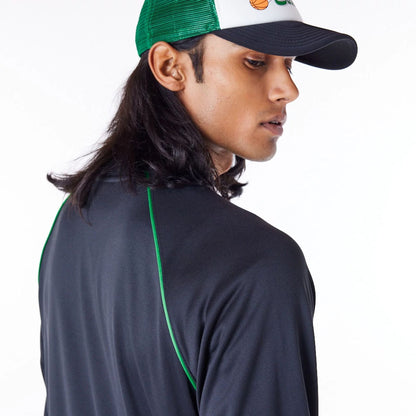 The Male model is wearing Boston Celtics NBA Script Black Track Jacket 8