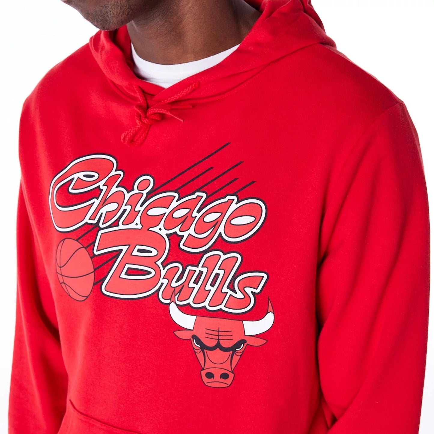 The Male model is wearing Chicago Bulls Script Red Pullover Hoodie 5