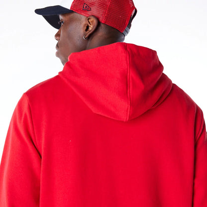 The Male model is wearing Chicago Bulls Script Red Pullover Hoodie 3