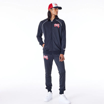 The Male model is wearing Chicago Bulls NBA Script Black Track Jacket 5