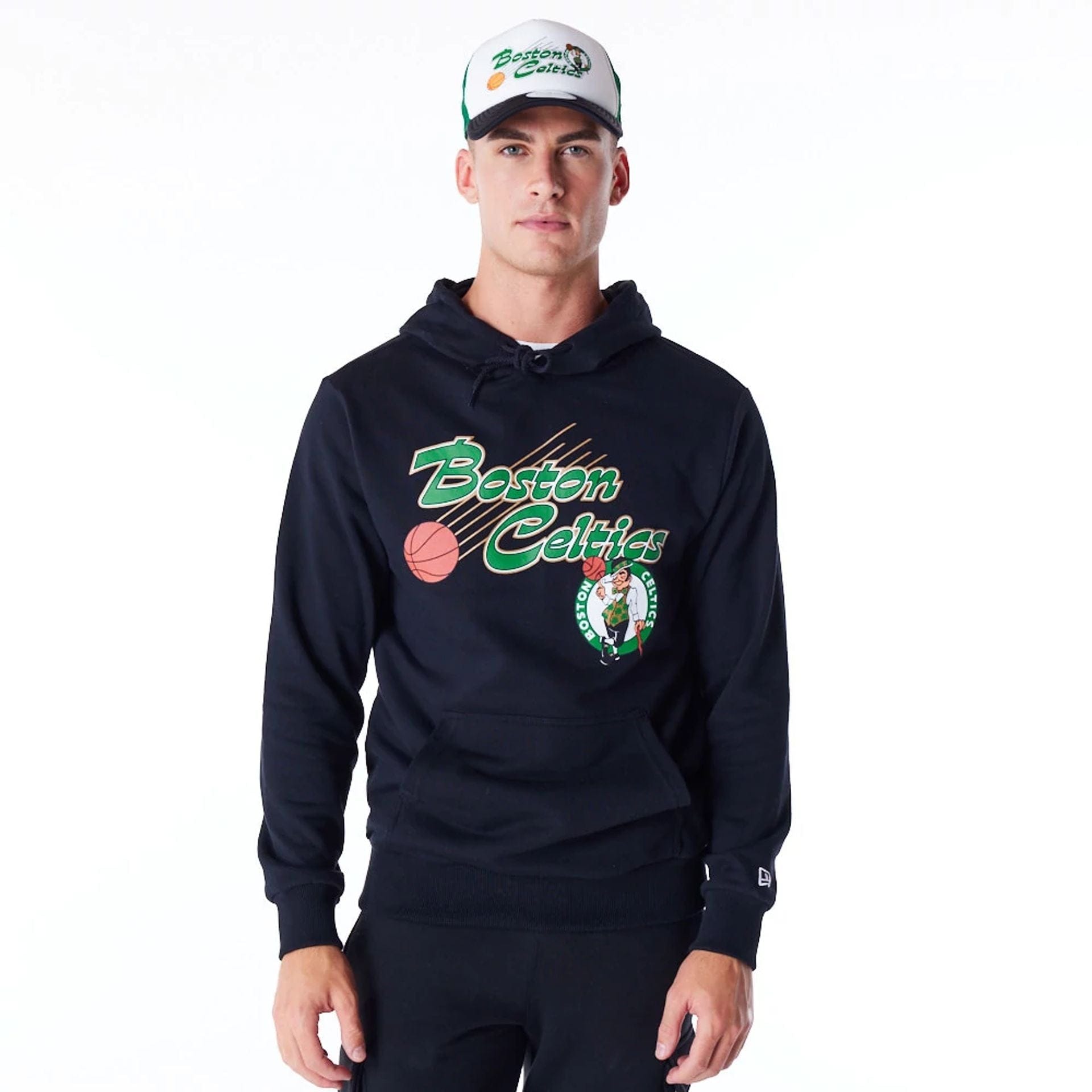 Boston Celtics Script Black Pullover Hoodie New Era Cap UK