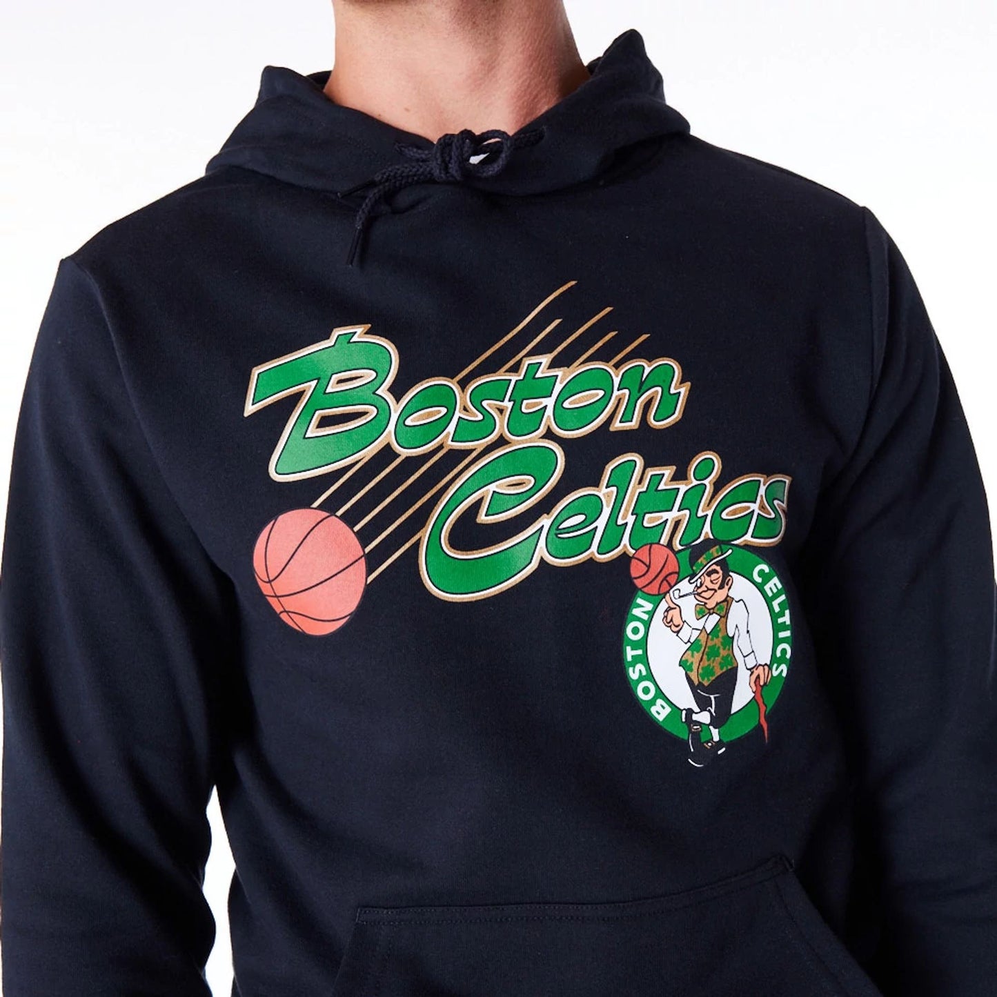 The Male model is wearing Boston Celtics Script Black Pullover Hoodie 5