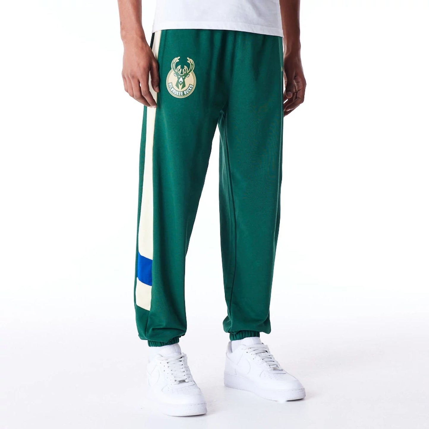 The Male model is wearing Milwaukee Bucks NBA Panel Dark Green Fleece Joggers 1