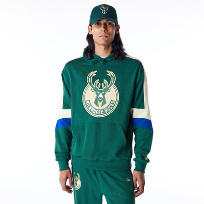 The Male model is wearing Milwaukee Bucks Colour Block Dark Green Pullover Hoodie 1