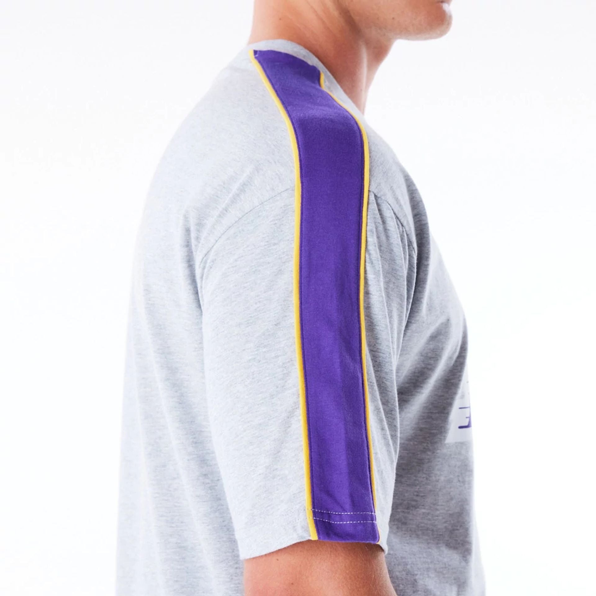 The Male model is wearing LA Lakers NBA Panel Grey Oversized T-Shirt  6