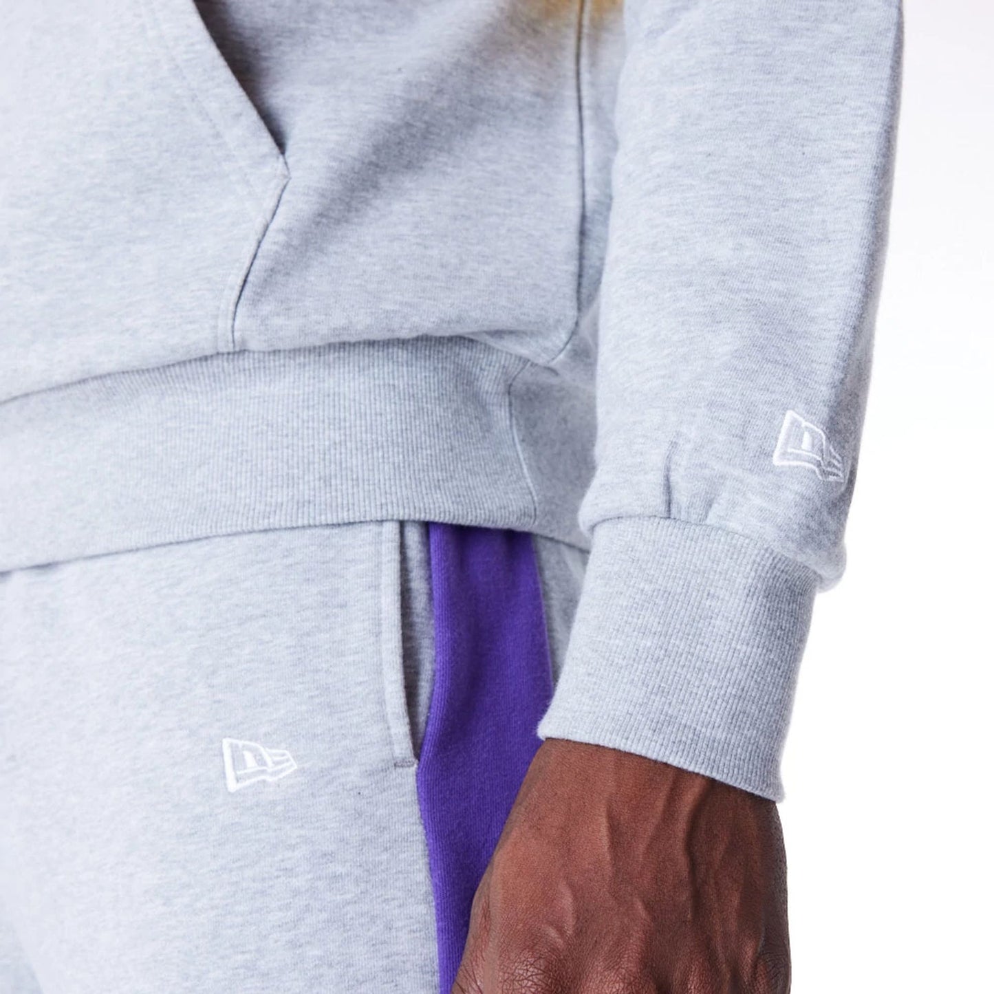 The Male model is wearing LA Lakers Colour Block Grey Pullover Hoodie  6