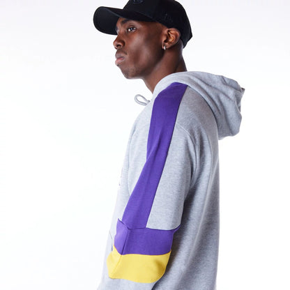 The Male model is wearing LA Lakers Colour Block Grey Pullover Hoodie  4