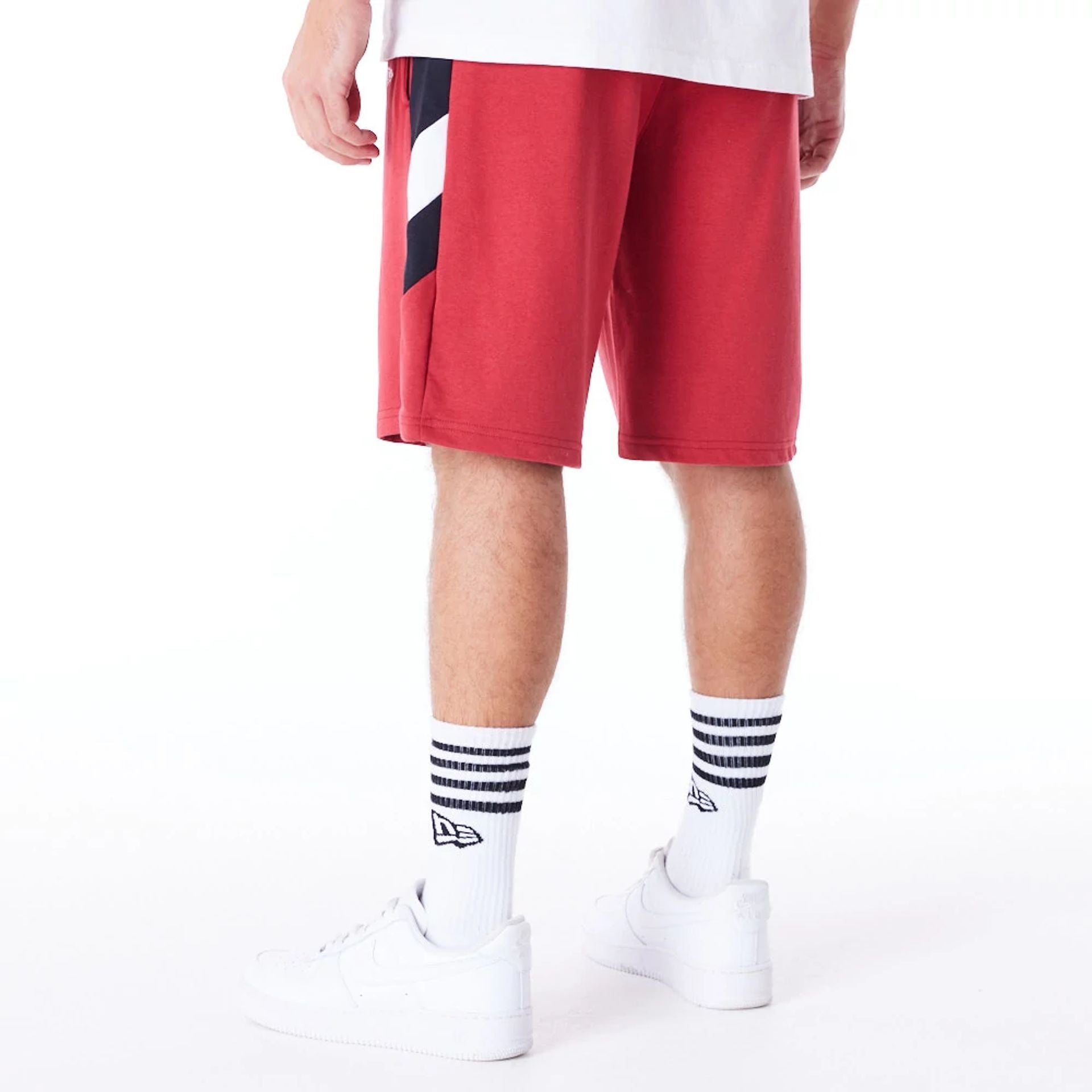 The Male model is wearing Miami Heat NBA Panel Dark Red Oversized Shorts 7