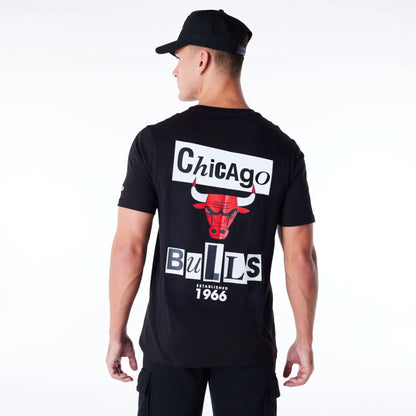 The Male model is wearing Chicago Bulls Newspaper Graphic Black T-Shirt 2