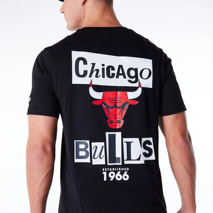 The Male model is wearing Chicago Bulls Newspaper Graphic Black T-Shirt 3