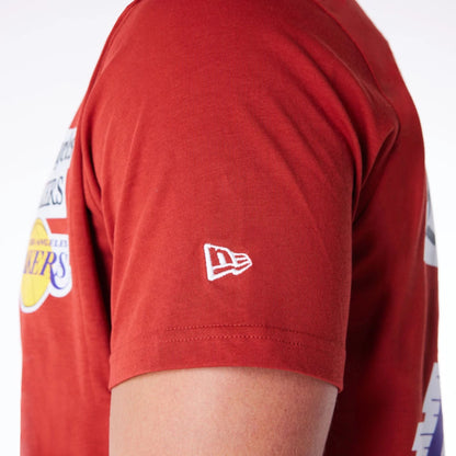 The Male model is wearing LA Lakers Newspaper Graphic Red T-Shirt 3