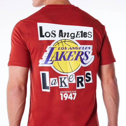 The Male model is wearing LA Lakers Newspaper Graphic Red T-Shirt 2