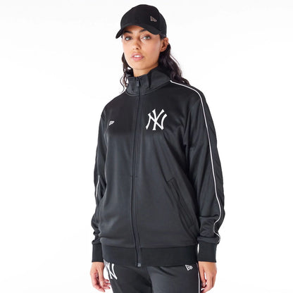 The Male model is wearing New York Yankees MLB Track Top Black Track Jacket 7