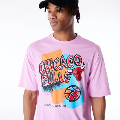 The Male model is wearing Chicago Bulls Retro Graphic Pastel Pink Oversized T-Shirt 2