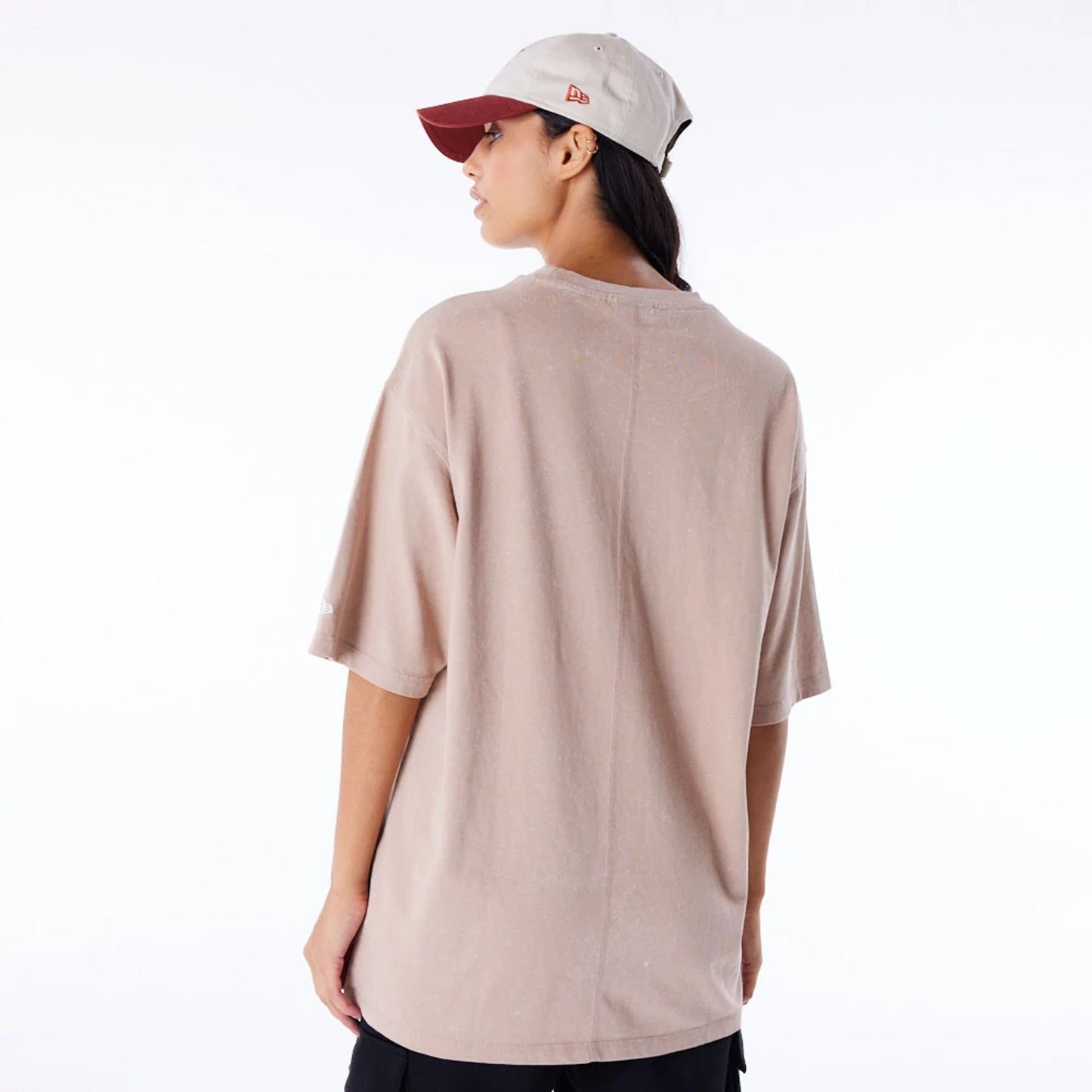 The Male model is wearing New Era Wash Beige Oversized T-Shirt 4