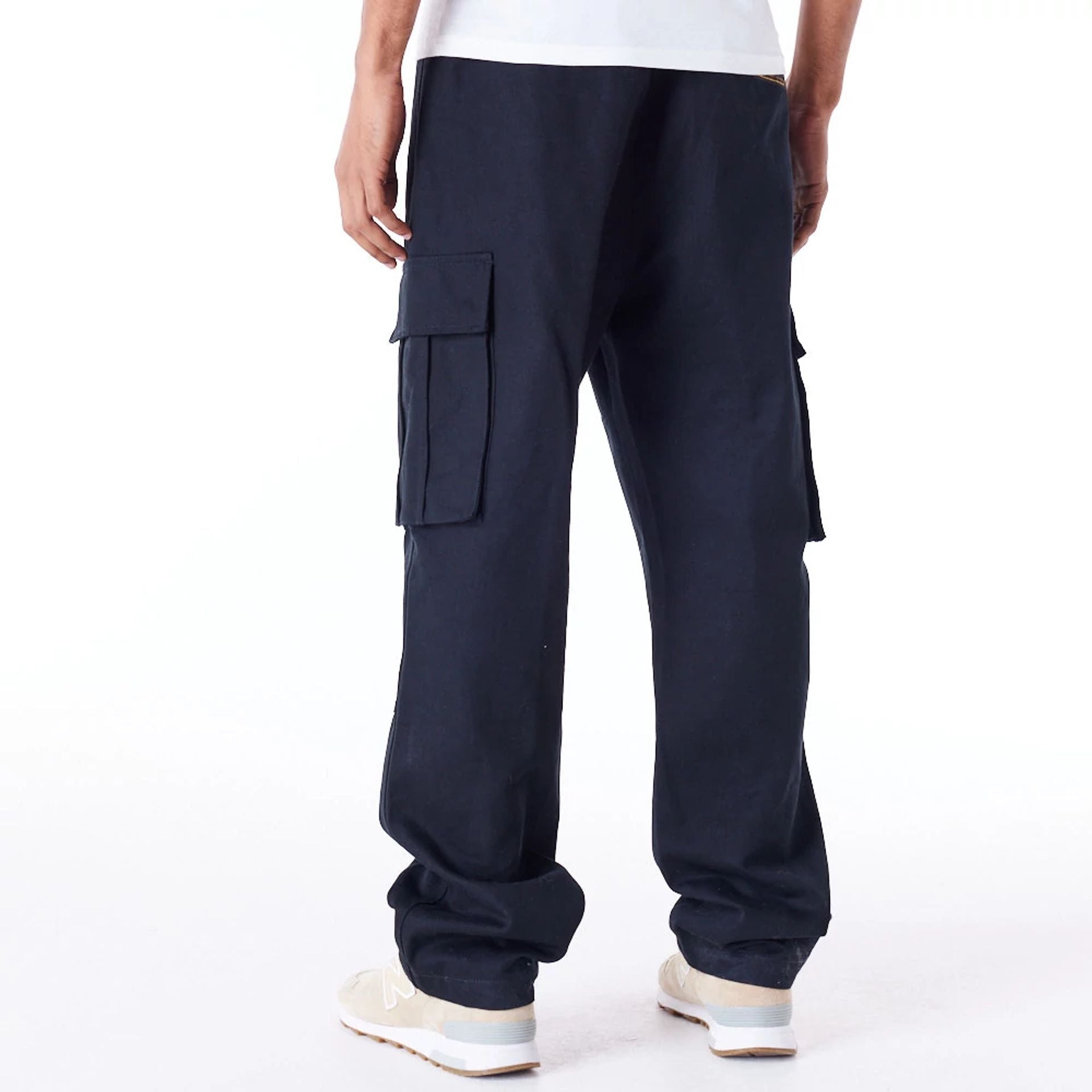 The Male model is wearing New Era Black Cargo Trousers  2