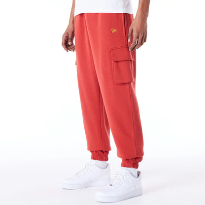 The Male model is wearing New Era Script Red Fleece Cargo Joggers 9