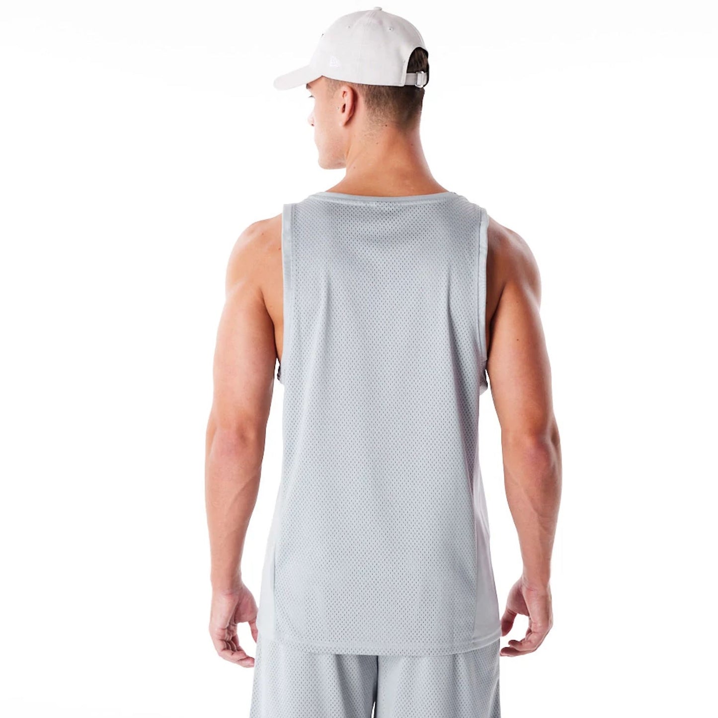 The Male model is wearing New Era Grey Mesh Tank Top 4