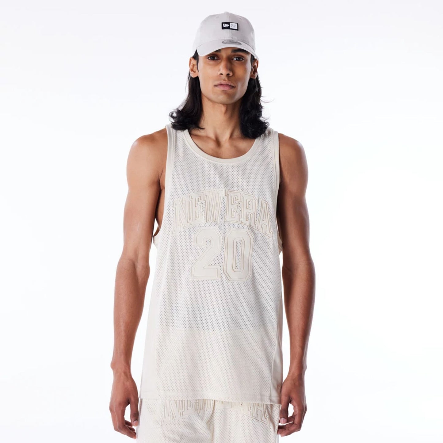 The Male model is wearing New Era Stone Mesh Tank Top 1