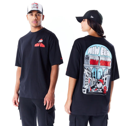 The Male model is wearing New Era New York City Graphic Black Oversized T-Shirt 1