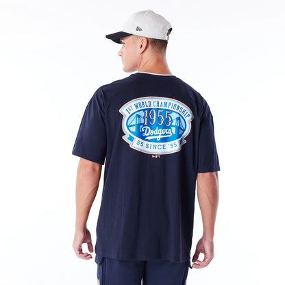 The Male model is wearing LA Dodgers World Series Navy Drop Shoulder T-Shirt  7