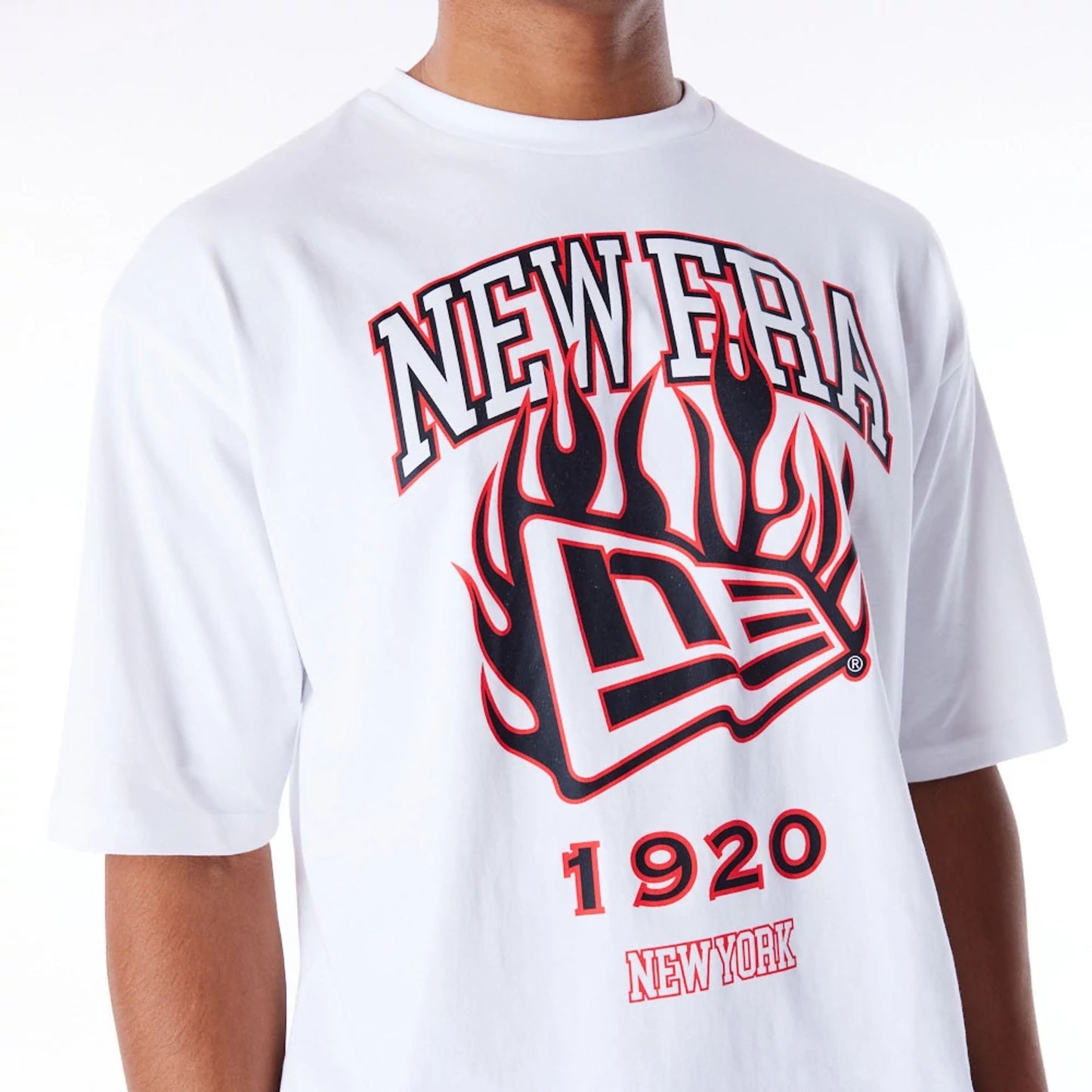 The Male model is wearing New Era Flag Flame White Oversized T-Shirt 3