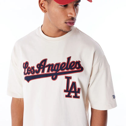 The Male model is wearing LA Dodgers MLB Rib Infill Light Beige Oversized T-Shirt  6