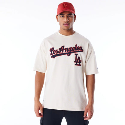 The Male model is wearing LA Dodgers MLB Rib Infill Light Beige Oversized T-Shirt  1