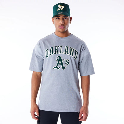 The Male model is wearing Oakland Athletics MLB Rib Infill Grey Oversized T-Shirt  7