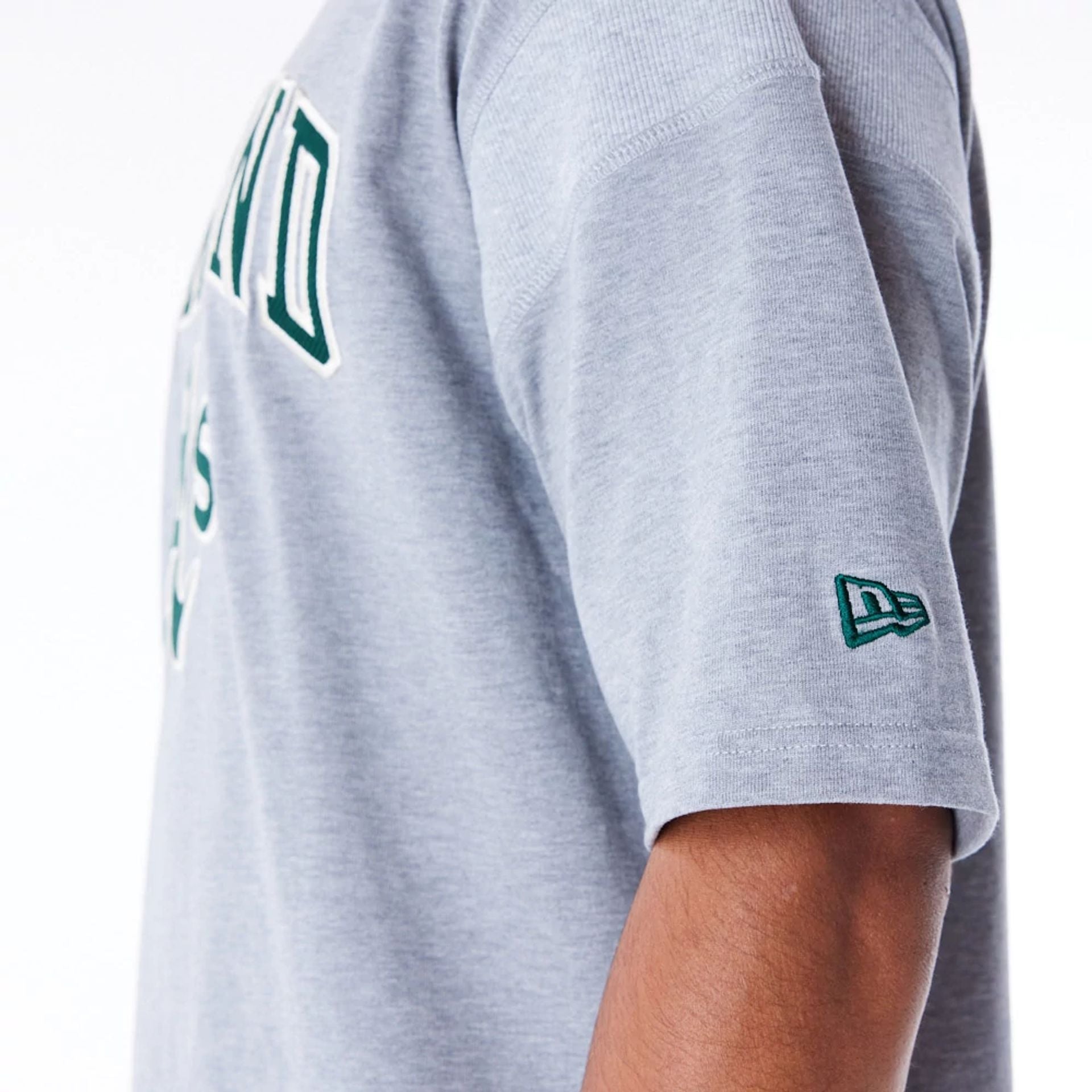 The Male model is wearing Oakland Athletics MLB Rib Infill Grey Oversized T-Shirt  5