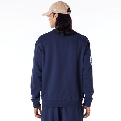 The Male model is wearing LA Dodgers World Series Navy Oversized Fleece Top  9