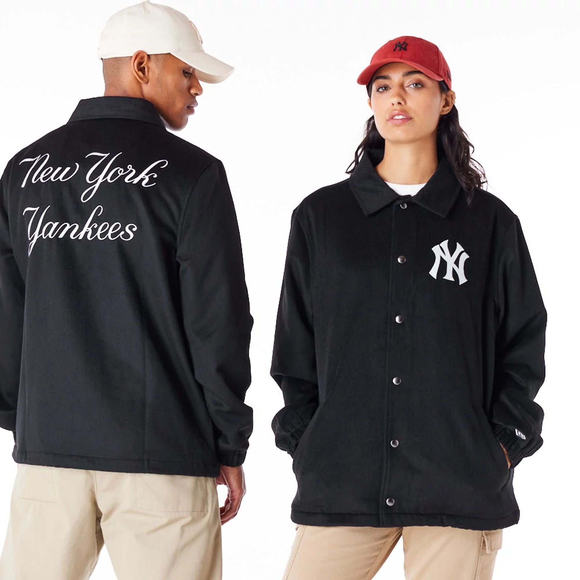 New York Yankees MLB Black Wool Coach Jacket New Era Cap UK