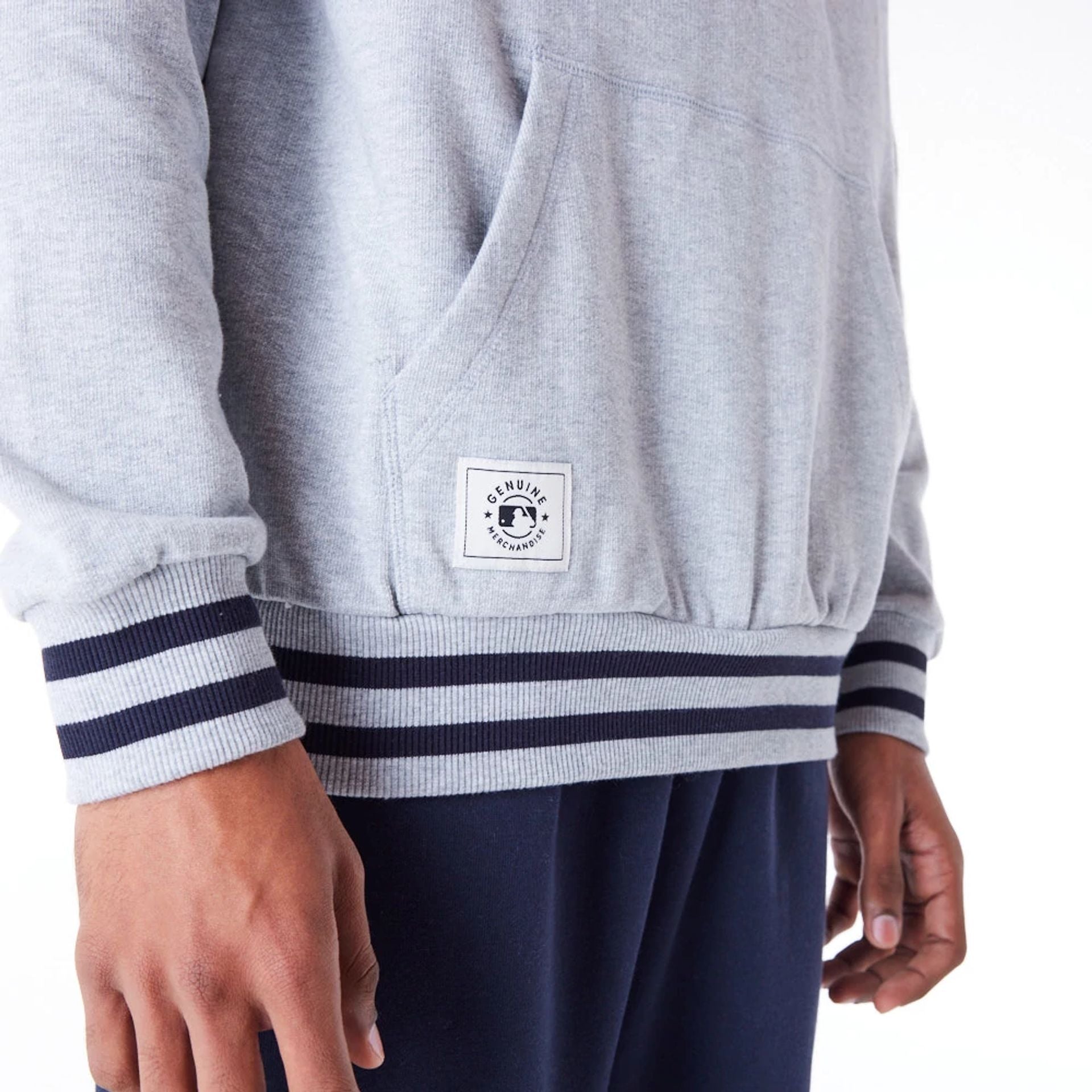 The Male model is wearing LA Dodgers MLB Rib Infill Grey Oversized Pullover Hoodie 3