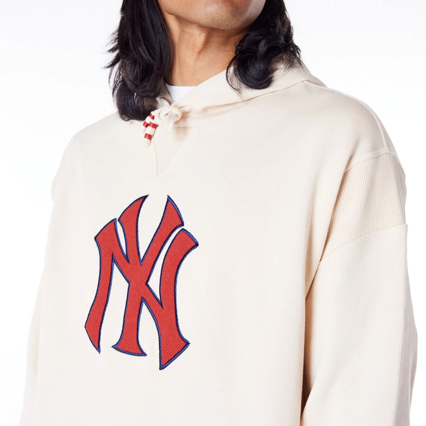 The Male model is wearing New York Yankees MLB Rib Infill Stone Oversized Pullover Hoodie 2