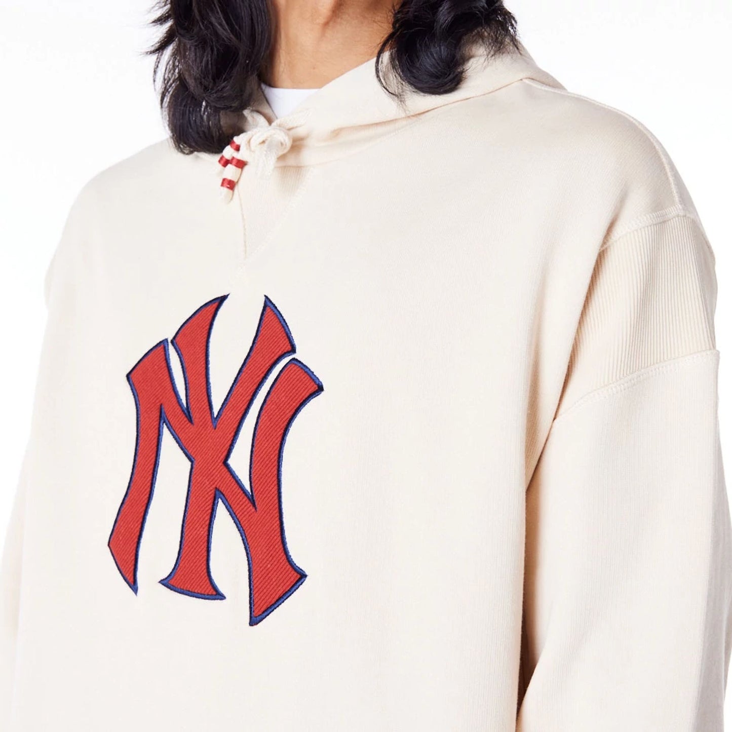 The Male model is wearing New York Yankees MLB Rib Infill Stone Oversized Pullover Hoodie 6