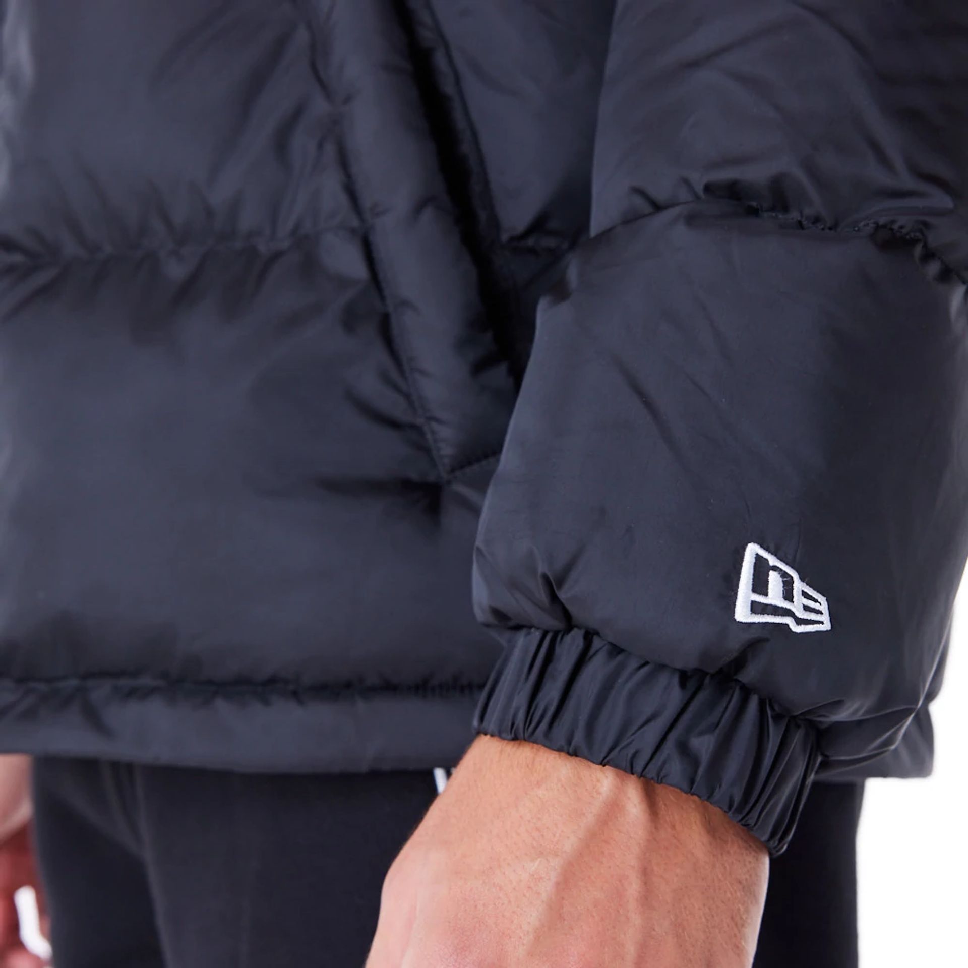 The Male model is wearing New York Yankees MLB Black Nylon Puffer Jacket  3