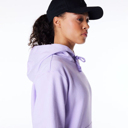 The Female model is wearing New York Yankees Womens MLB League Essential Pastel Purple Pullover Hoodie 8