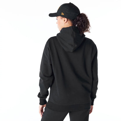 The Female model is wearing New York Yankees Womens MLB League Essential Black Pullover Hoodie 5