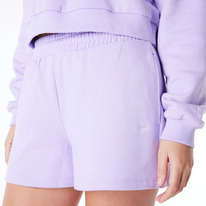 The Female model is wearing New York Yankees Womens MLB League Essential Pastel Purple Shorts 7