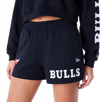 The Female model is wearing Chicago Bulls Womens NBA Wordmark Black Shorts 4