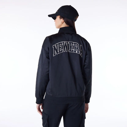 The Female model is wearing New Era Womens Black Bomber Jacket 2