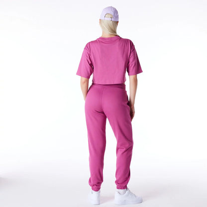 The Female model is wearing LA Dodgers Womens MLB Diamante Purple Fleece Joggers 3