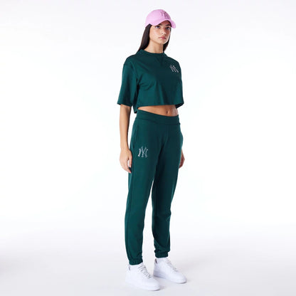 The Female model is wearing New York Yankees Womens MLB Diamante Dark Green Fleece Joggers 9