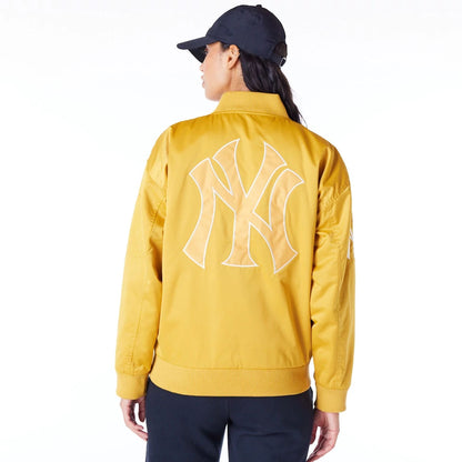 The Female model is wearing New York Yankees Womens MLB Dark Yellow Bomber Jacket 7