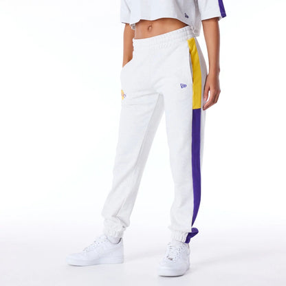 The Female model is wearing LA Lakers Womens NBA Colour Block Grey Fleece Joggers 7