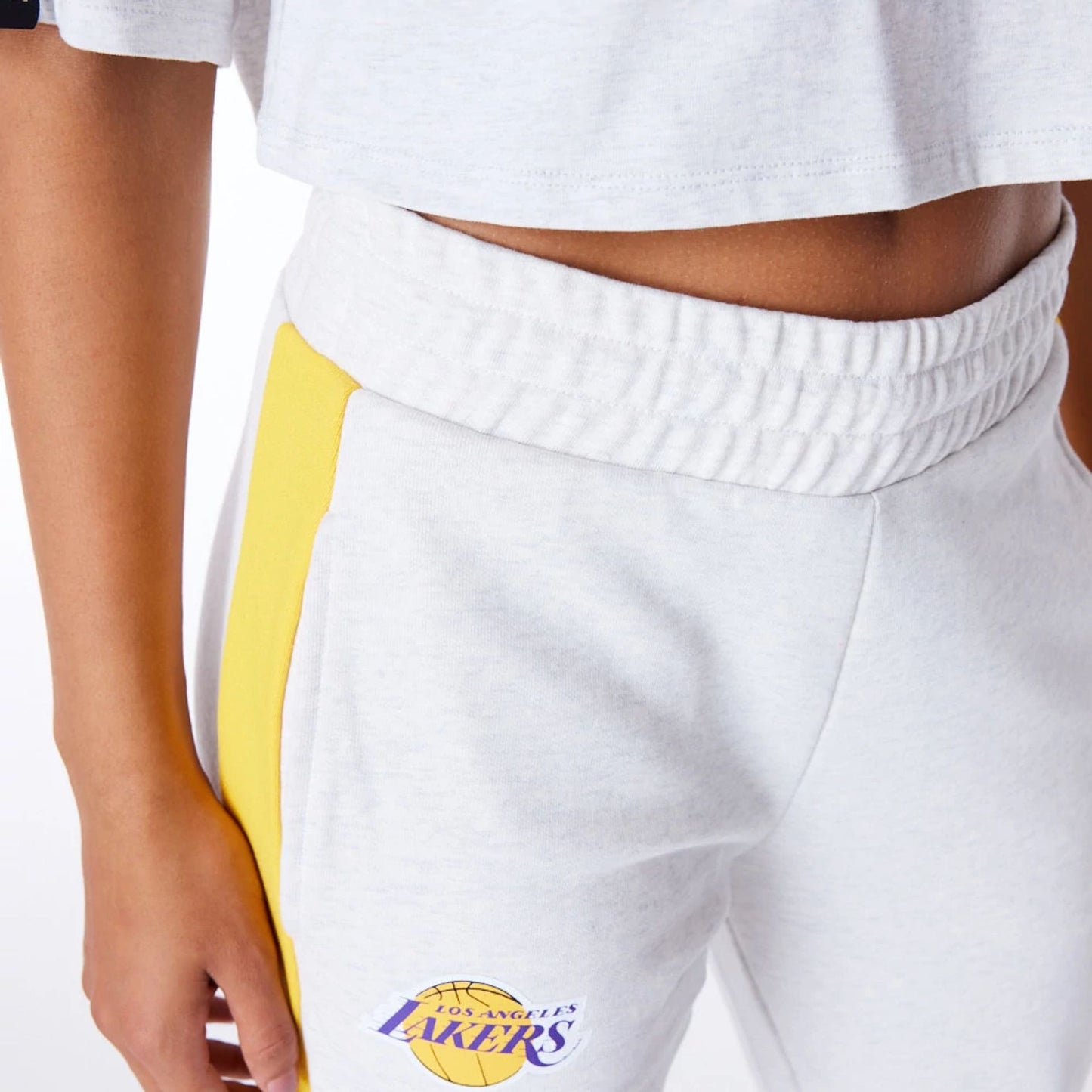 The Female model is wearing LA Lakers Womens NBA Colour Block Grey Fleece Joggers 6