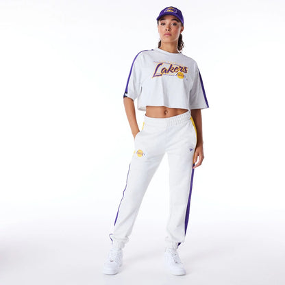 The Female model is wearing LA Lakers Womens NBA Colour Block Grey Fleece Joggers 3