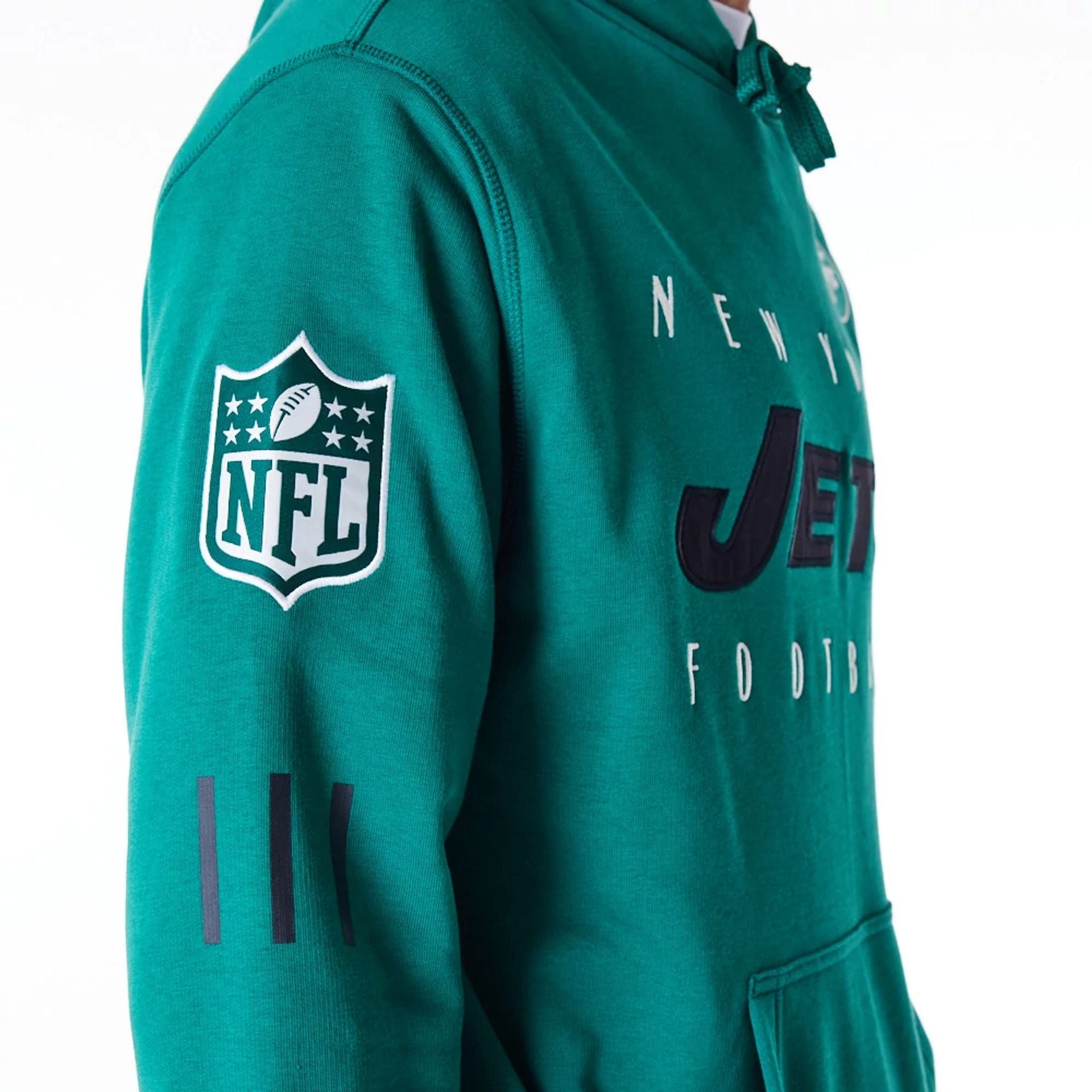 The Male model is wearing New York Jets NFL Patch Green Oversized Pullover Hoodie 6