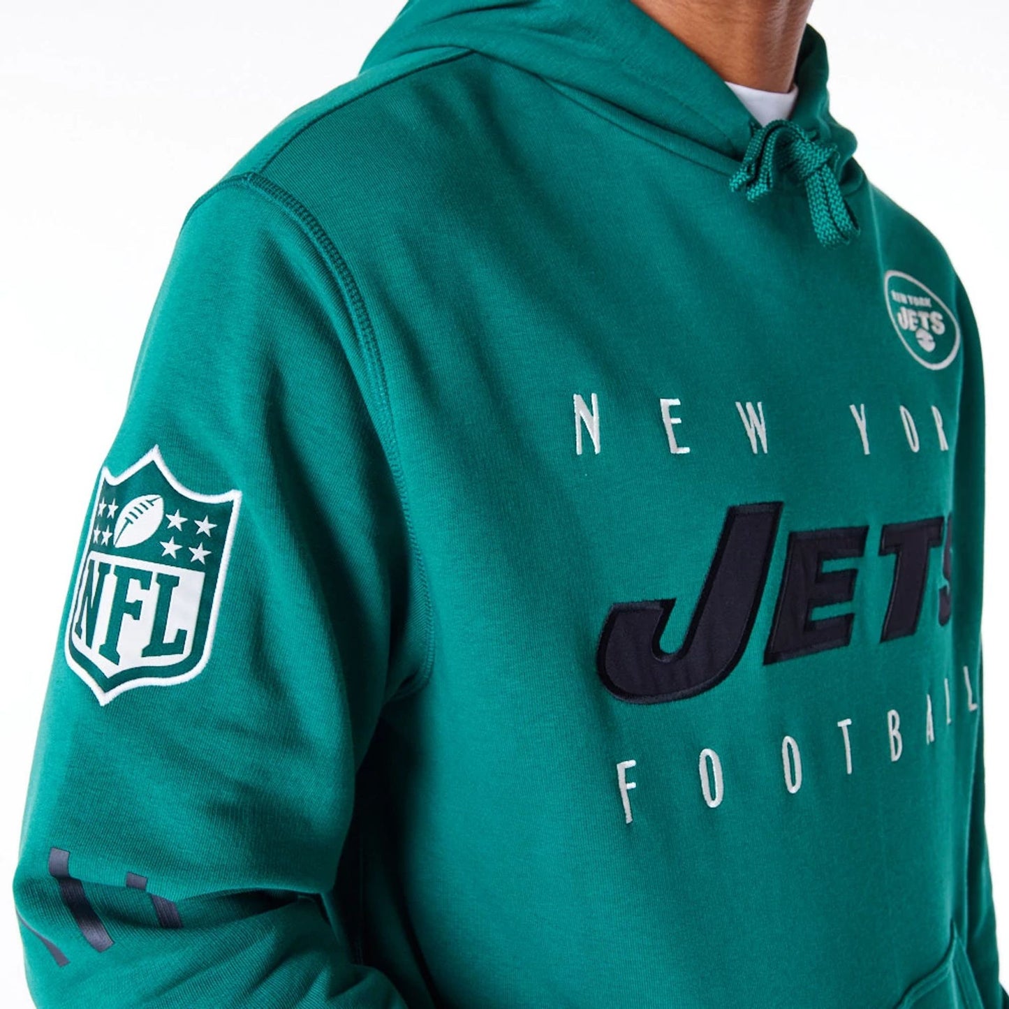 The Male model is wearing New York Jets NFL Patch Green Oversized Pullover Hoodie 4