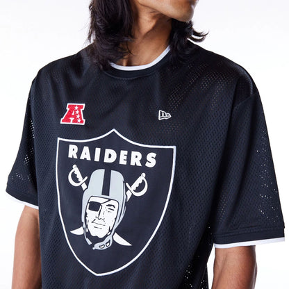 The Male model is wearing Las Vegas Raiders NFL Mesh Black Oversized T-Shirt 2